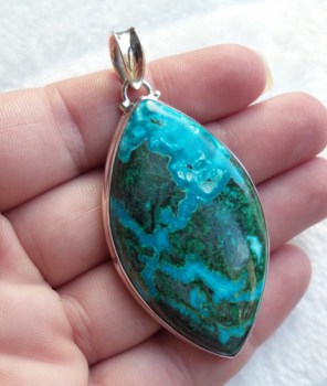 Zilveren grote ovale hanger met Malachiet in Chrysocolla